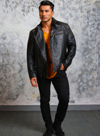 Skull & Bones Black Distressed Leather Jacket